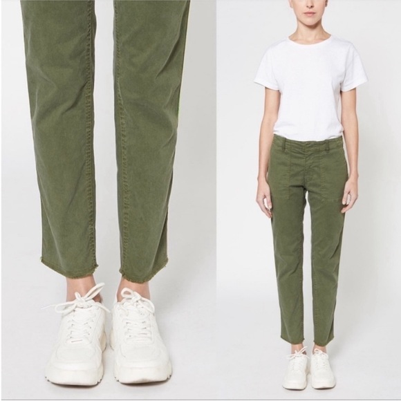 NILI LOTAN ‘Jenna’ Cropped Raw-Edge Cotton Twill Pants Olive Green US 2 - Picture 2 of 11